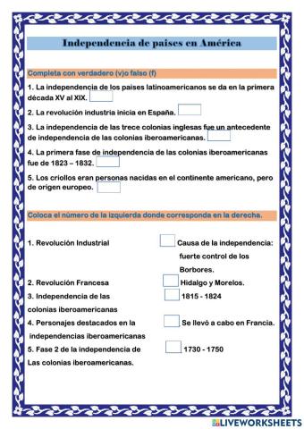 Independencia de paises en América