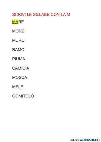 Sillabe con la m