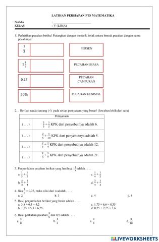 Latihan pts matematika kelas v