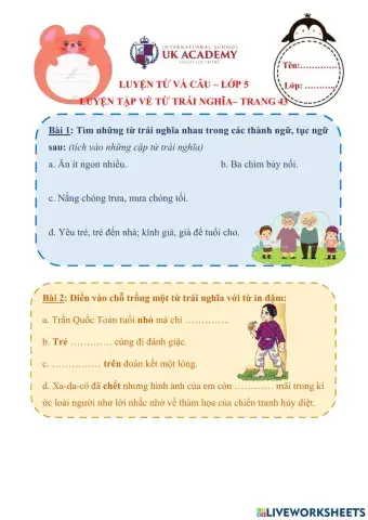 Ltvc - lớp 5 - luyện tập về từ trái nghĩa