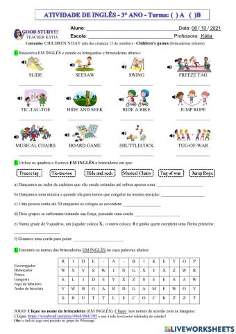 3° ANO- INGLÊS - CHILDREN'S DAY - 08-10-21