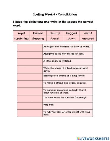 Spelling Week 6 - Consolidation activity 1