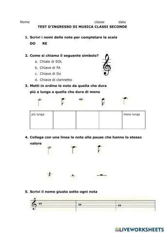 Musica: test ingresso classe 2