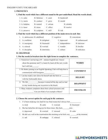 English 9 - unit 3 vocab