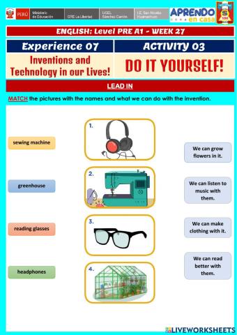 Week 27 - ENGLISH PRE A1 - Experience 7 - Activity 3. Do it yourself
