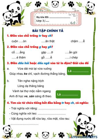 Bài tập chính tả tuần 3