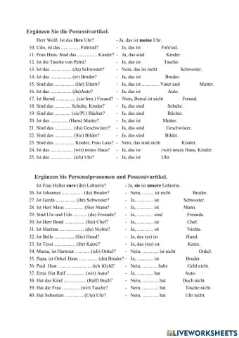 Possessivartikel Übung 2
