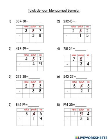 Matematik Tolak dengan Mengumpul Semula