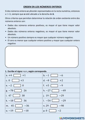 Orden en los números enteros