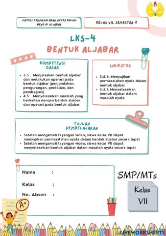 LKS 4 bentuk Aljabar