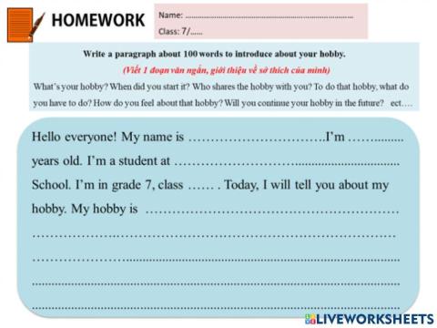 Write a passage about hobby