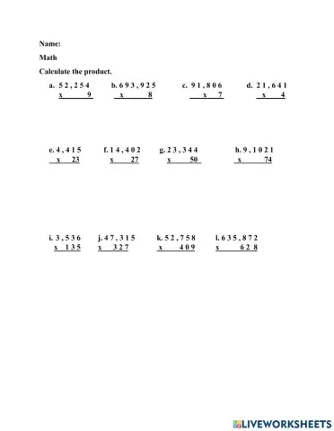 Multiplying Whole Numbers