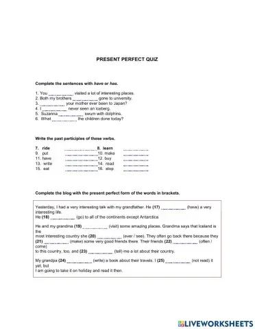 Present perfect quiz