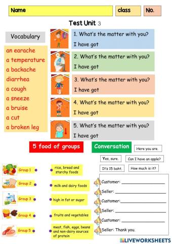 Worksheet test 3 grade 6