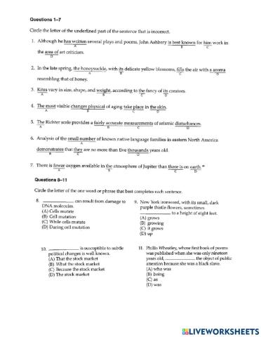Grammar checkpoint test one for g1 through 6