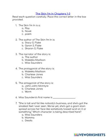 The Skin I'm In Chapters 1-3