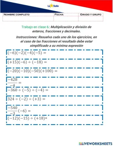 Multiplicación y división de números enteros