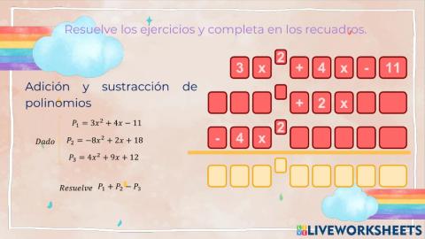 Adición, sustracción y multiplicación de polinomios