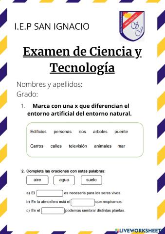 Examen mensual de Ciencia y Tecnología