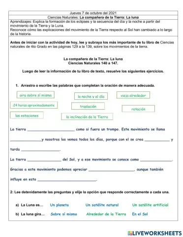 Movimientos de la Tierra y la Luna