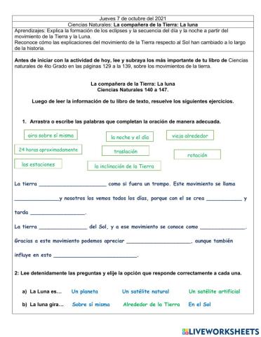 Movimientos de la Tierra y la Luna