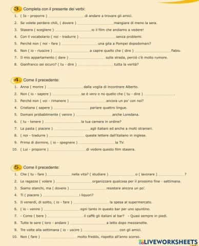 Presente indicativo verbi irregolari