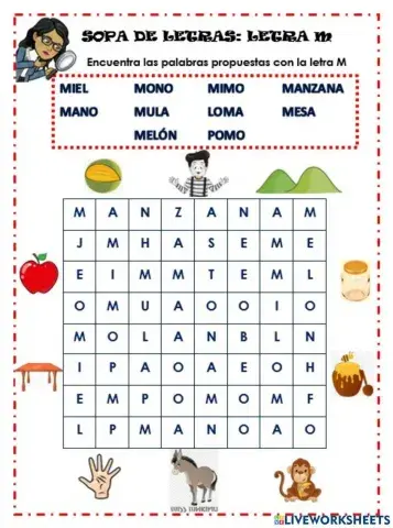 Sopa de letras: letra m