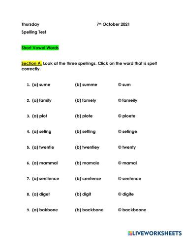 Short vowel test
