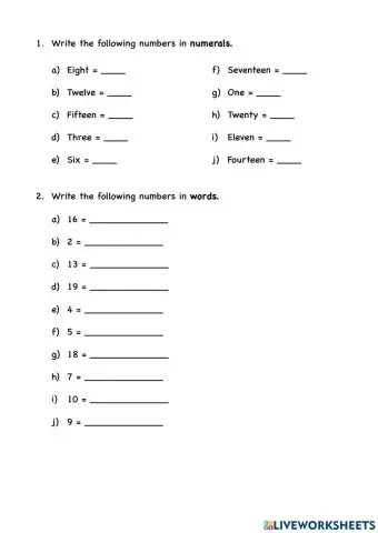 Writing Numbers to 20
