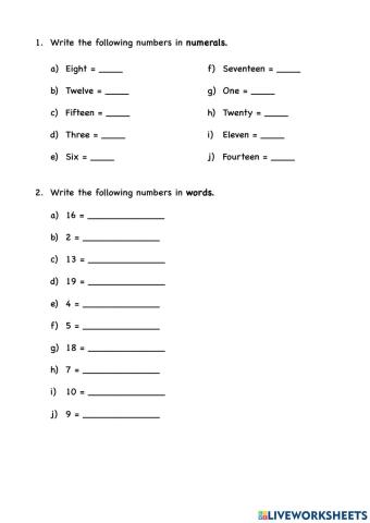 Writing Numbers to 20