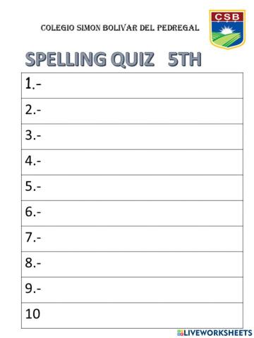 Spelling quiz 5 5th