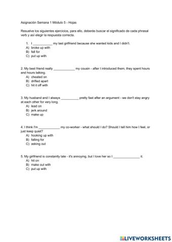Relationship phrasal verbs