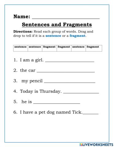 Sentences and Fragments