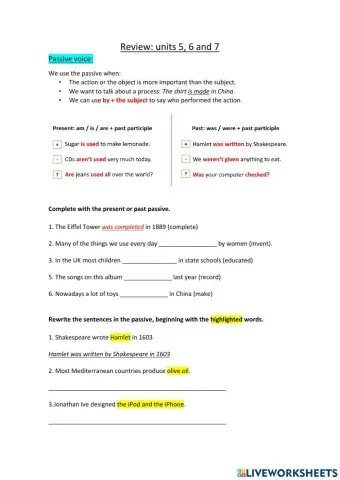 Review: unit 5, 6 and 7