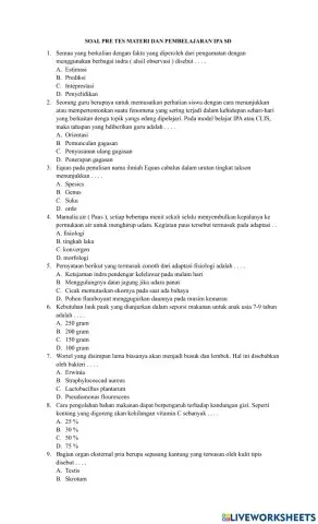 Pre tes materi dan pembelajaran ipa sd