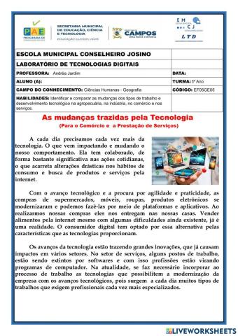 Mudanças trazidas pela Tecnologia