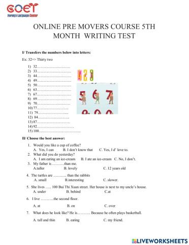Pre movers practice test 1