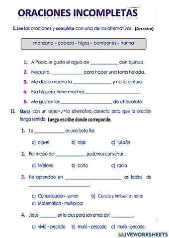 Oraciones incompletas