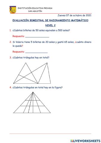 Evaluación Bimestral de Raz. Matemático