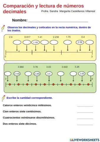 Comparación y lectura de decimales
