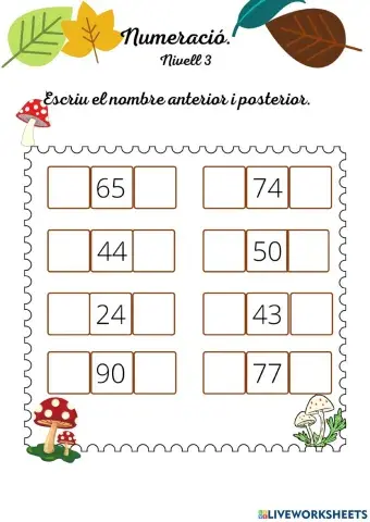 Numeració fins 100.  Anterior-posterior. Fitxa 8 nivell 3.
