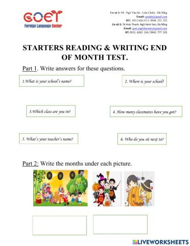 Starters end of month 5th test Reading, writing