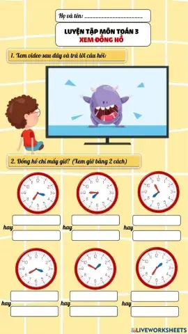 Luyện tập xem đồng hồ-lớp 3