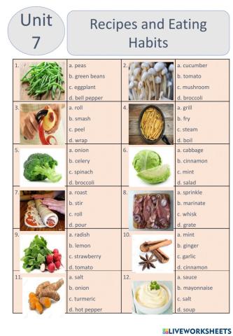 English 9: Unit 7 Recipes and eating habits