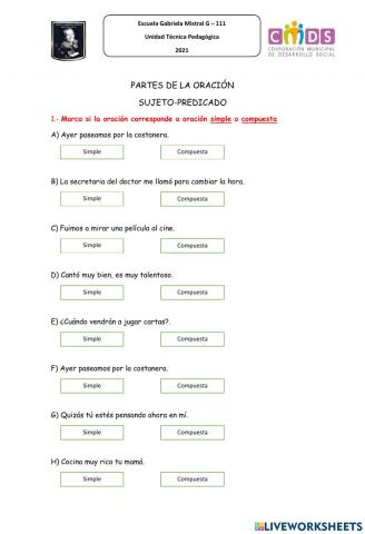 Taller de Oración simple-Compuesta