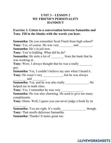 English 6 - unit 3 - listening