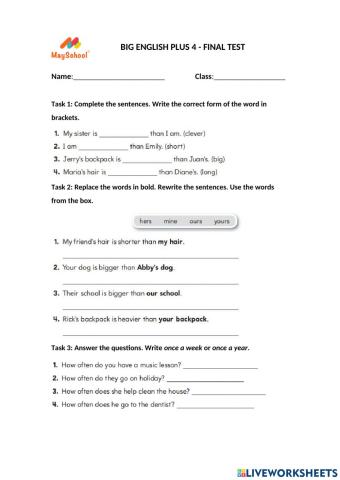 Big english plus 4 - final exam