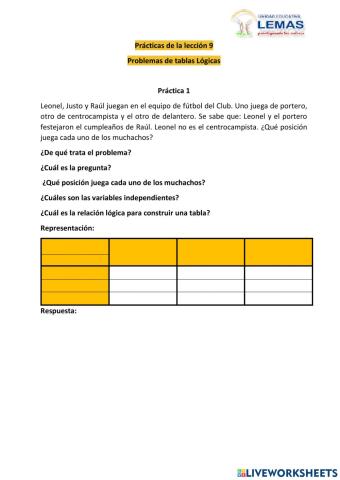 Lección - 9  Problemas de tablas Lógicas