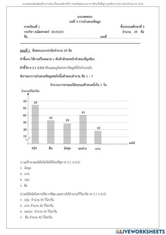 แบบทดสอบบทที่ 3 เรื่องการนำเสนอข้อมูล