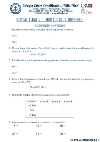 Tema 2. múltiplo y divisores